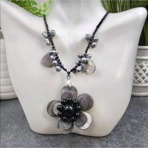 Handmade Gray Mother of Pearl / Pearl/ Glass Necklace. 17-20”